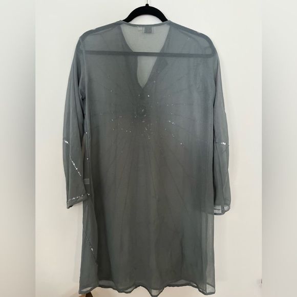 Collection XIIX grey long sleeved sequin decorated swimsuit cover,  v-neck, OS. - Picture 6 of 8